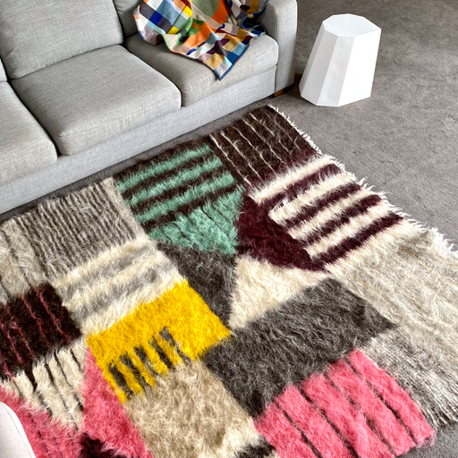 Handmade Pure wool Bauhaus Rug with White Cotton Arnold Circus Stool