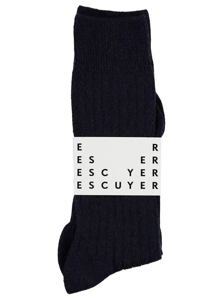 Blue Escuyer Cashmere Wool Socks folded flatlay