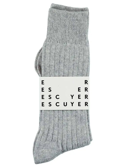 Close up of grey Escuyer Cashmere Wool Socks
