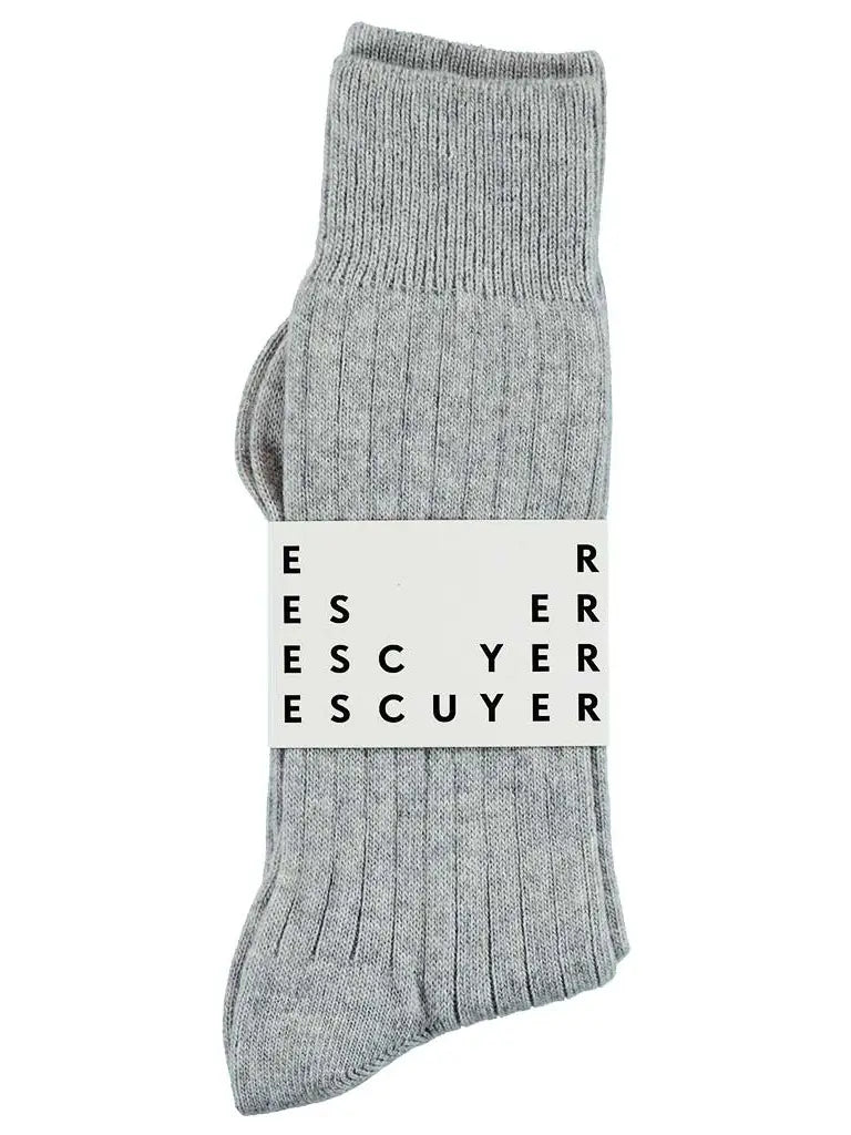 Close up of grey Escuyer Cashmere Wool Socks