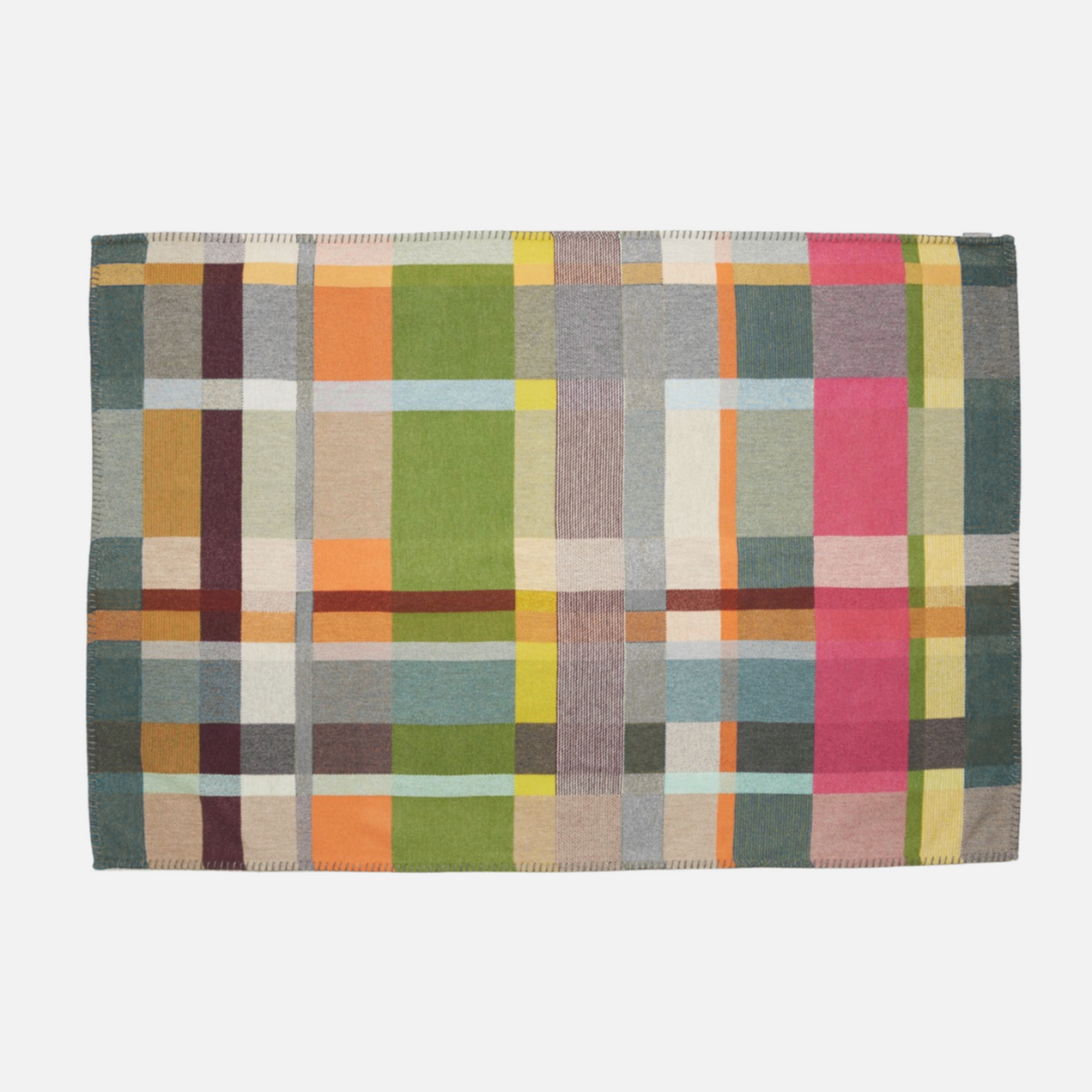 Multicolored checkered blanket on a white background