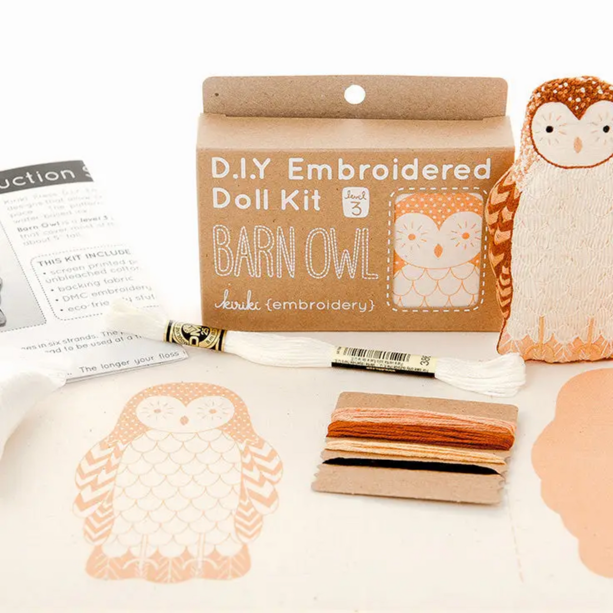 D.I.Y. Embroidered Doll Kit with owl design on a white background