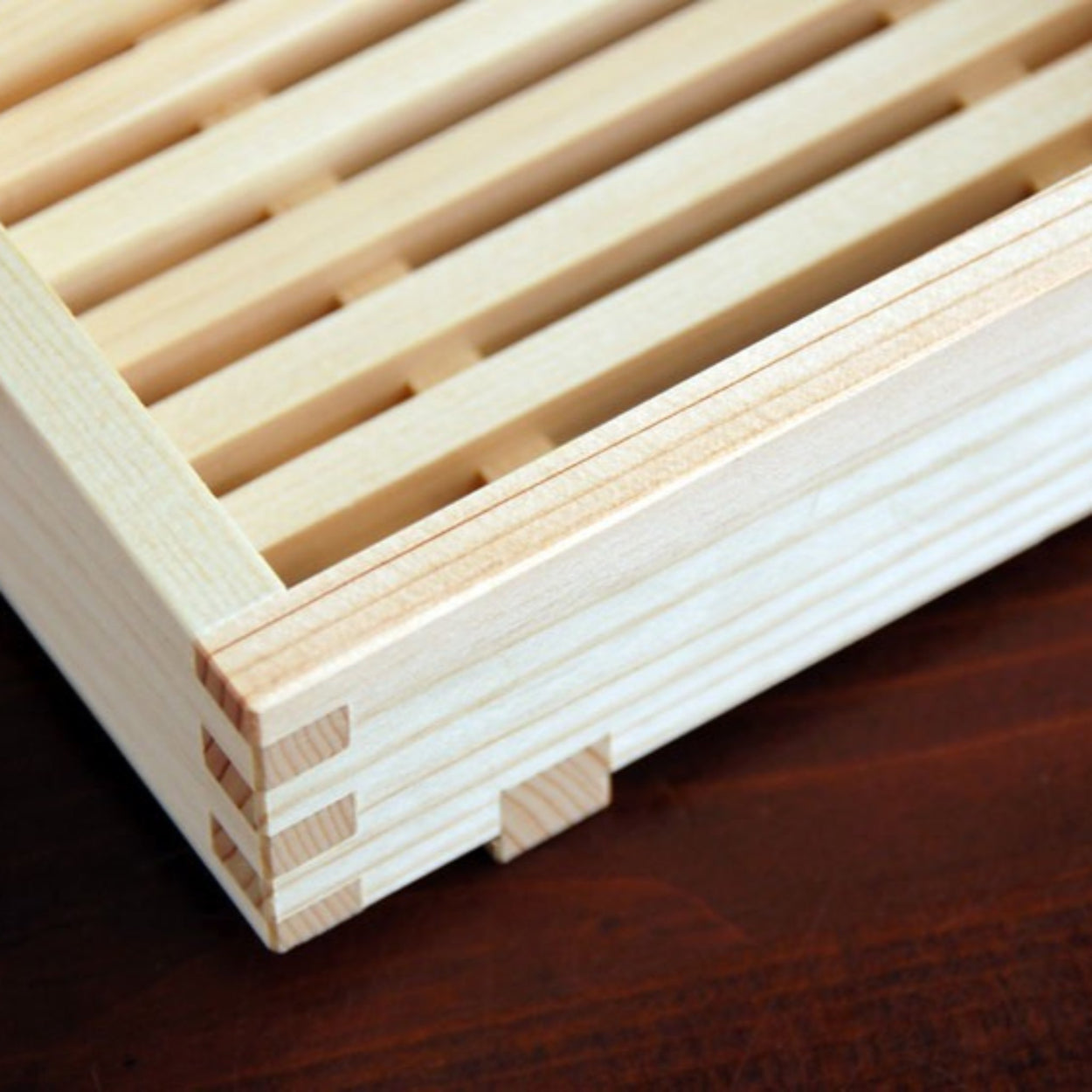 Japanese Hinoki Soap Holder close up.