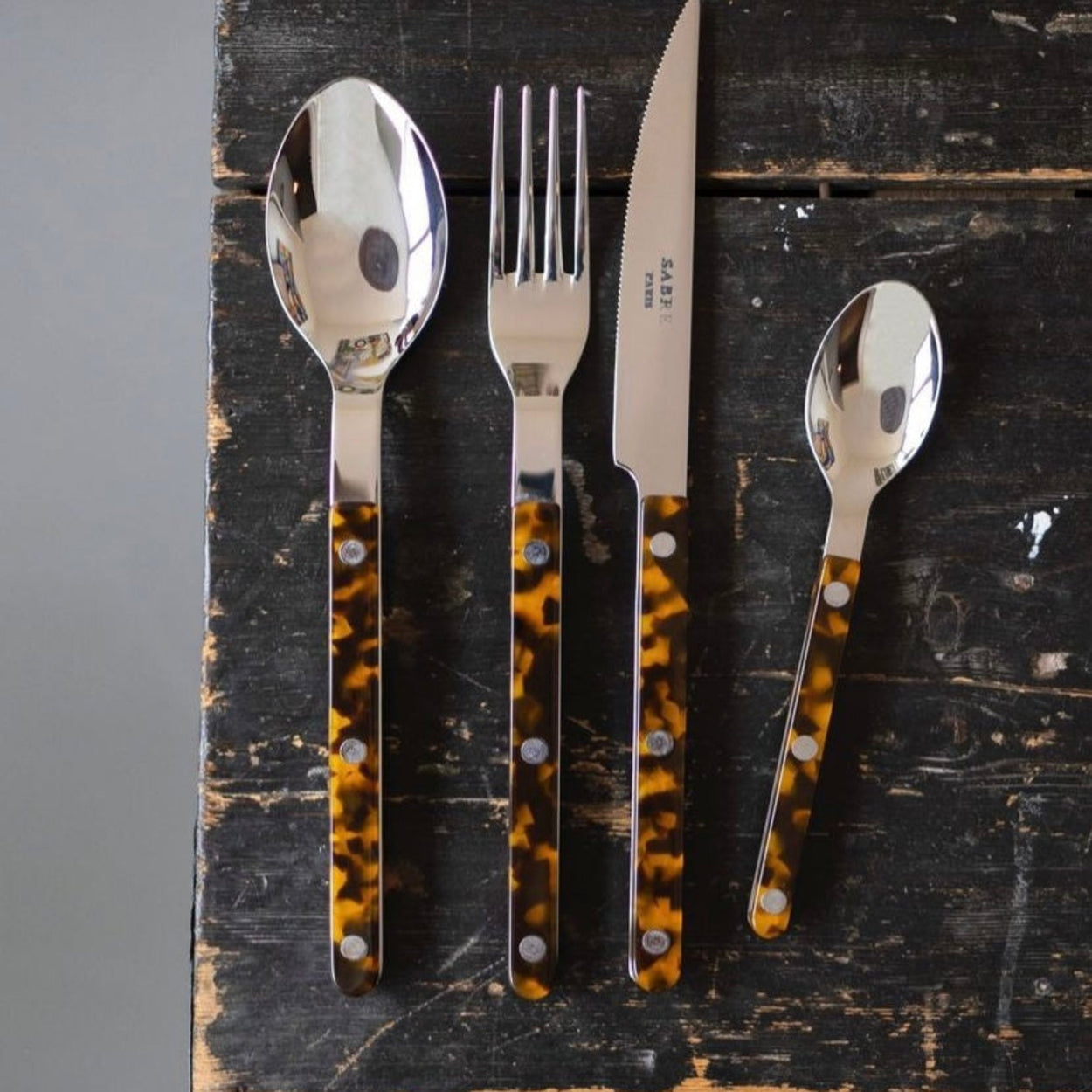 Sabre Paris Bistrot Tortoise flatware set.