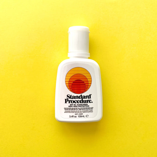 Standard Procedure Sunscreen SPF 50+ with yellow background