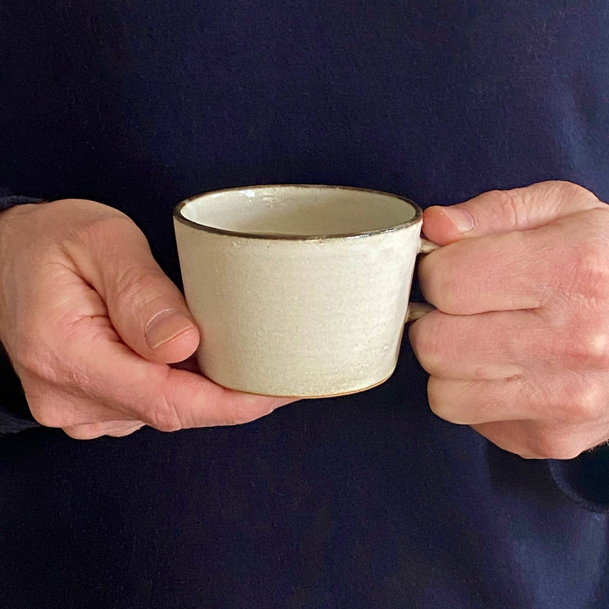 Man holding Japanese Ceramic Birch Cup