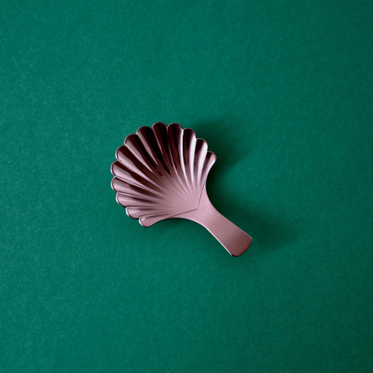 Japanese Shell Tea Spoonon a green background.