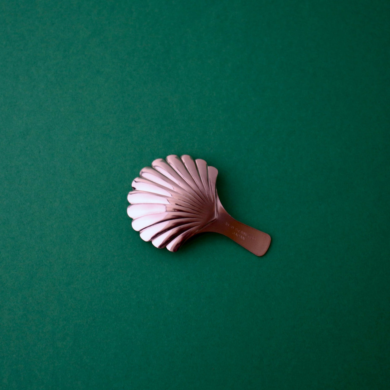 Japanese Shell Tea Spoon back on a green background.
