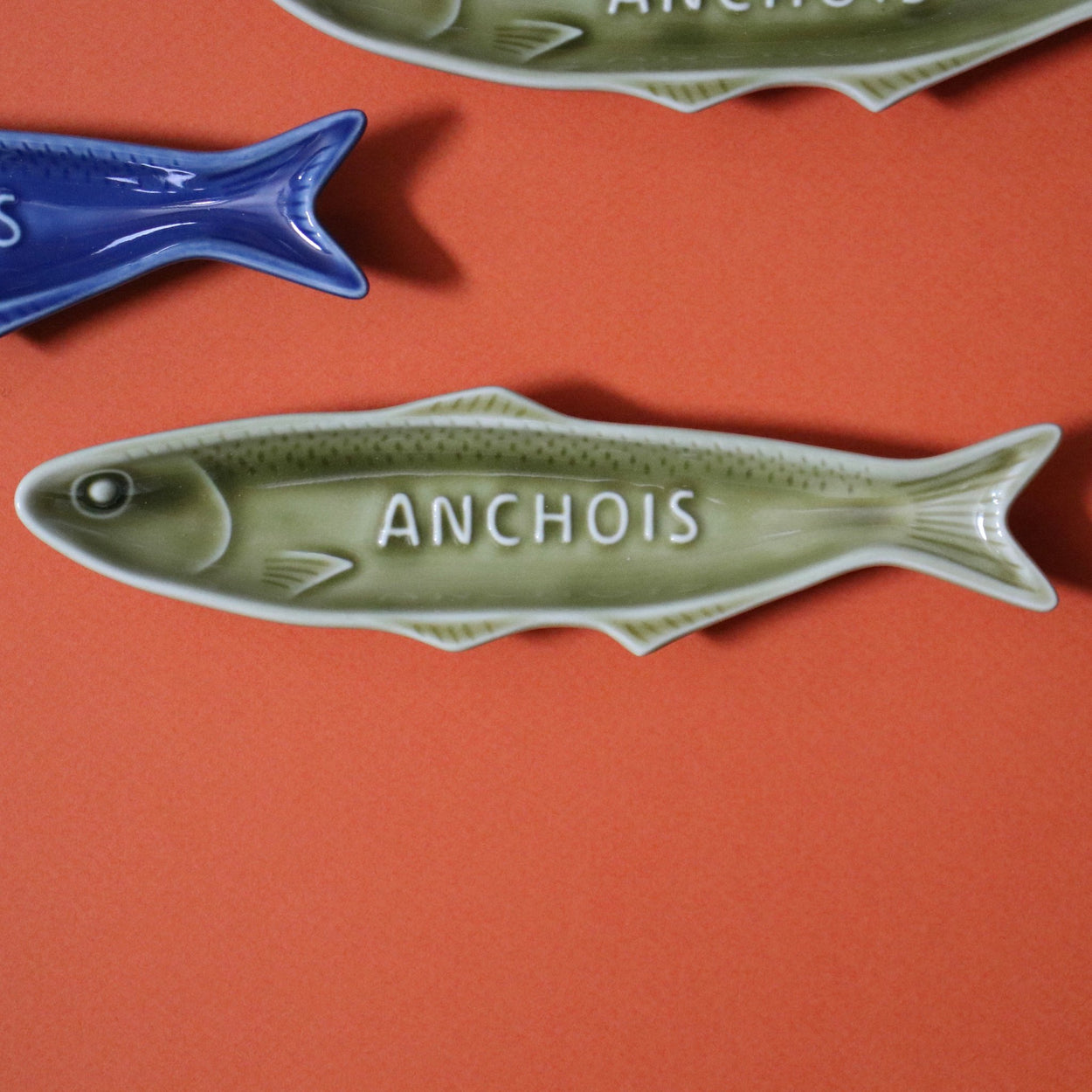 Blue and olive Fisherman's sardine plates