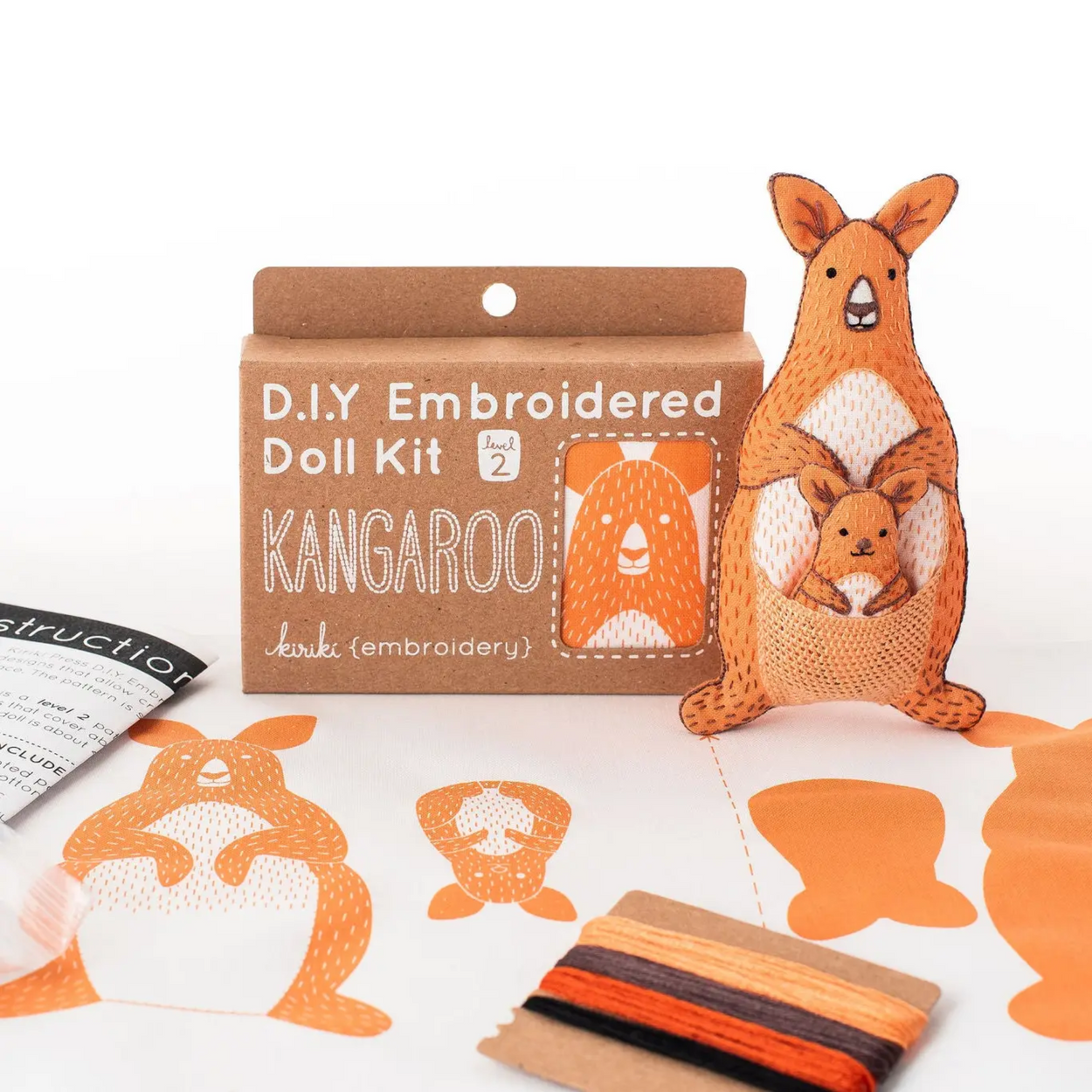 D.I.Y Embroidered Doll Kit with kangaroo design on a white background