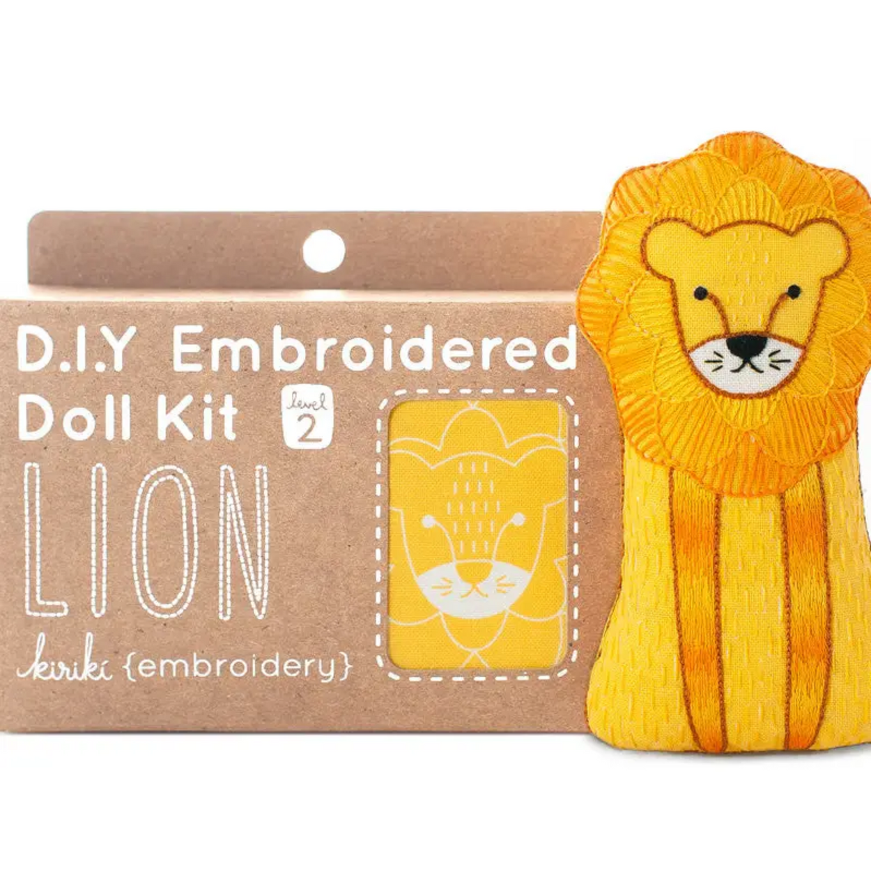 D.I.Y Embroidered Doll Kit with lion design on a white background
