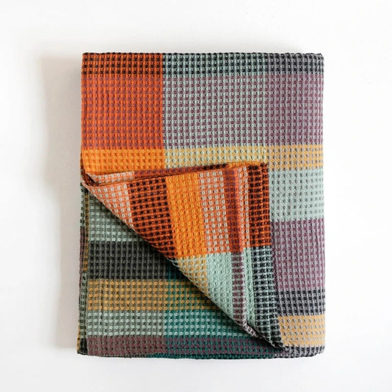 Folded Mungo Vrou-Vrou Cotton Waffle Blanket - Cypress