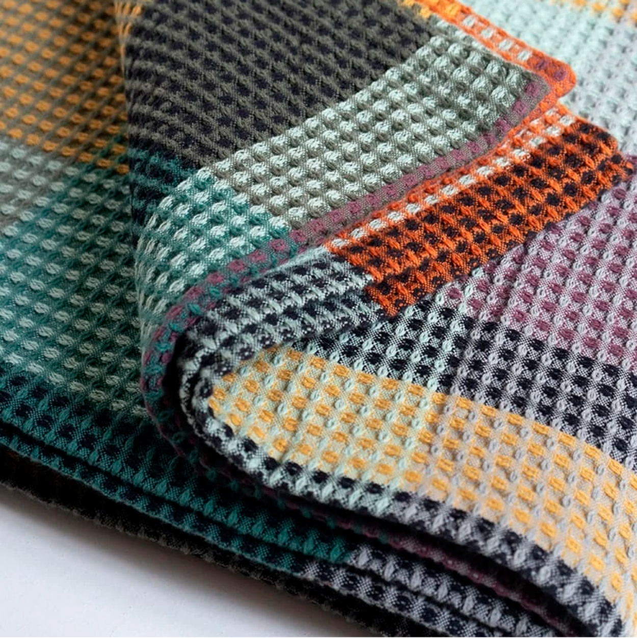 close up Mungo Vrou-Vrou Cotton Waffle Blanket - Cypress