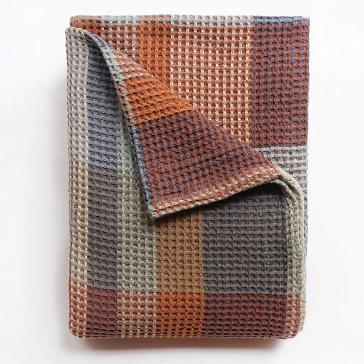 Mungo Vrou-Vrou Cotton Waffle Blanket - Cedarwood folded