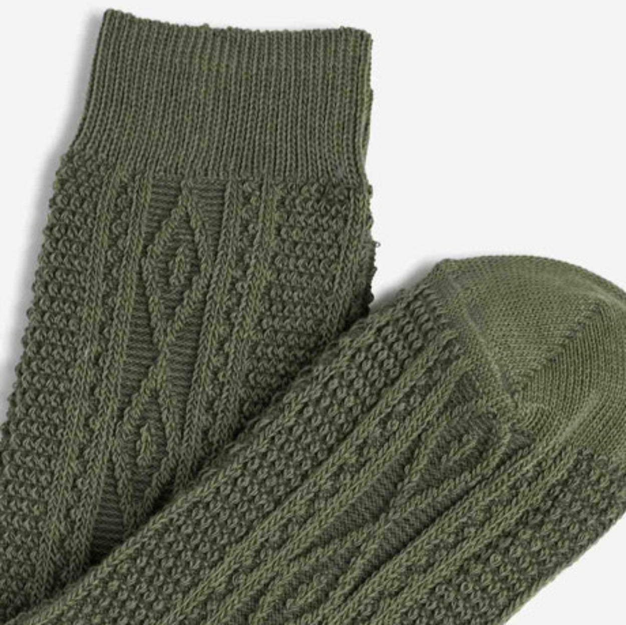 Close up of khaki Royalties Paris Aran Socks