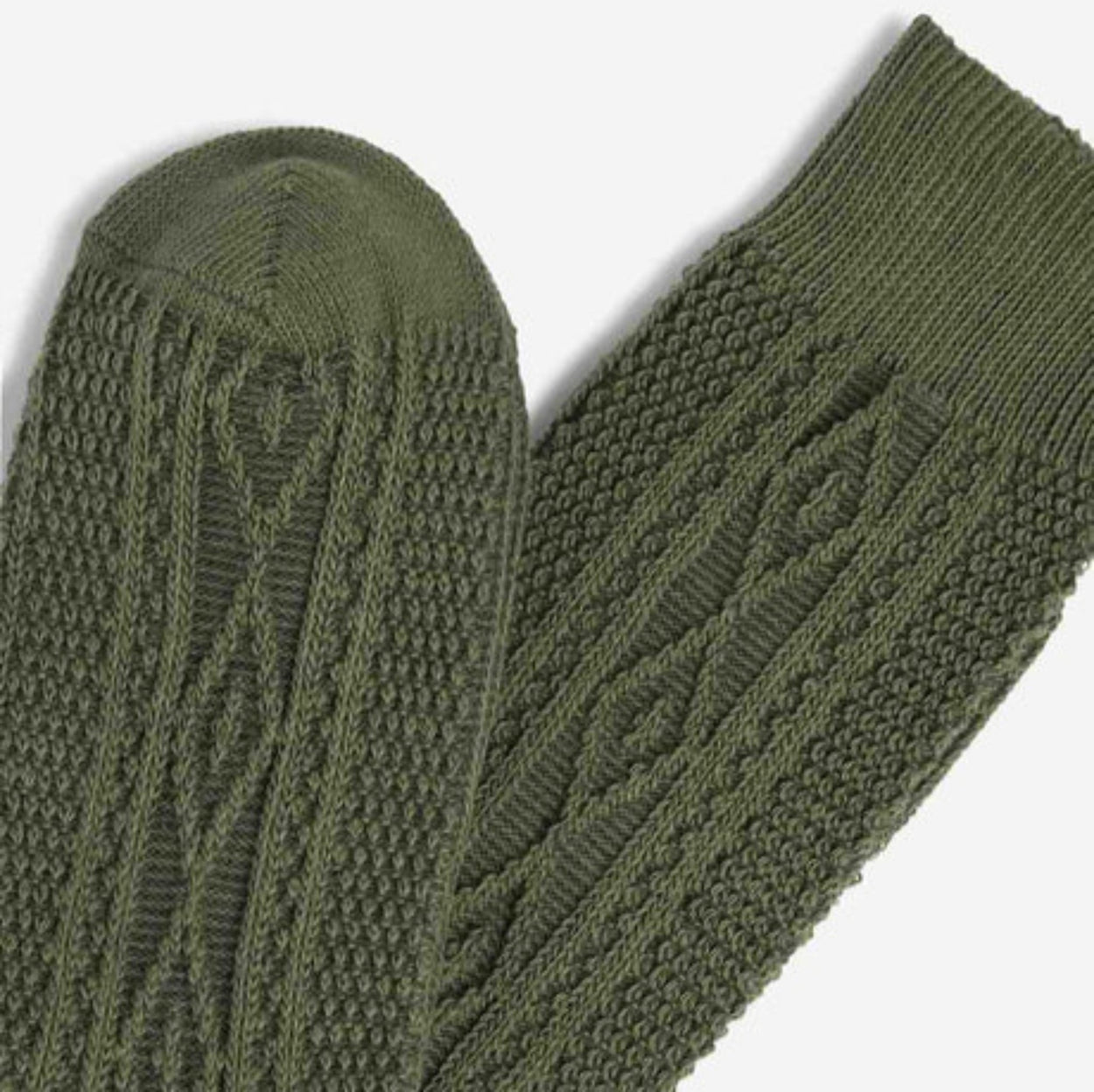 Close up of khaki Royalties Paris Aran Socks