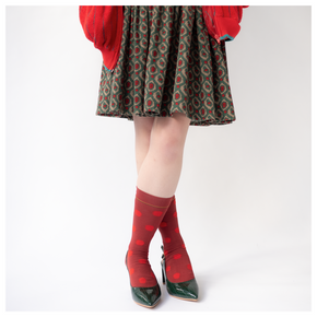 Woman wearing Bonne Maison Red polka Dot Socks