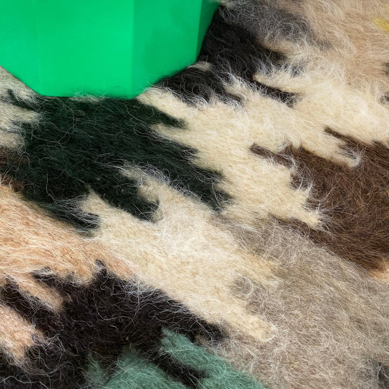 Handmade Large Pure Wool Rug - Green , with Green and White Arnold Circus Stools