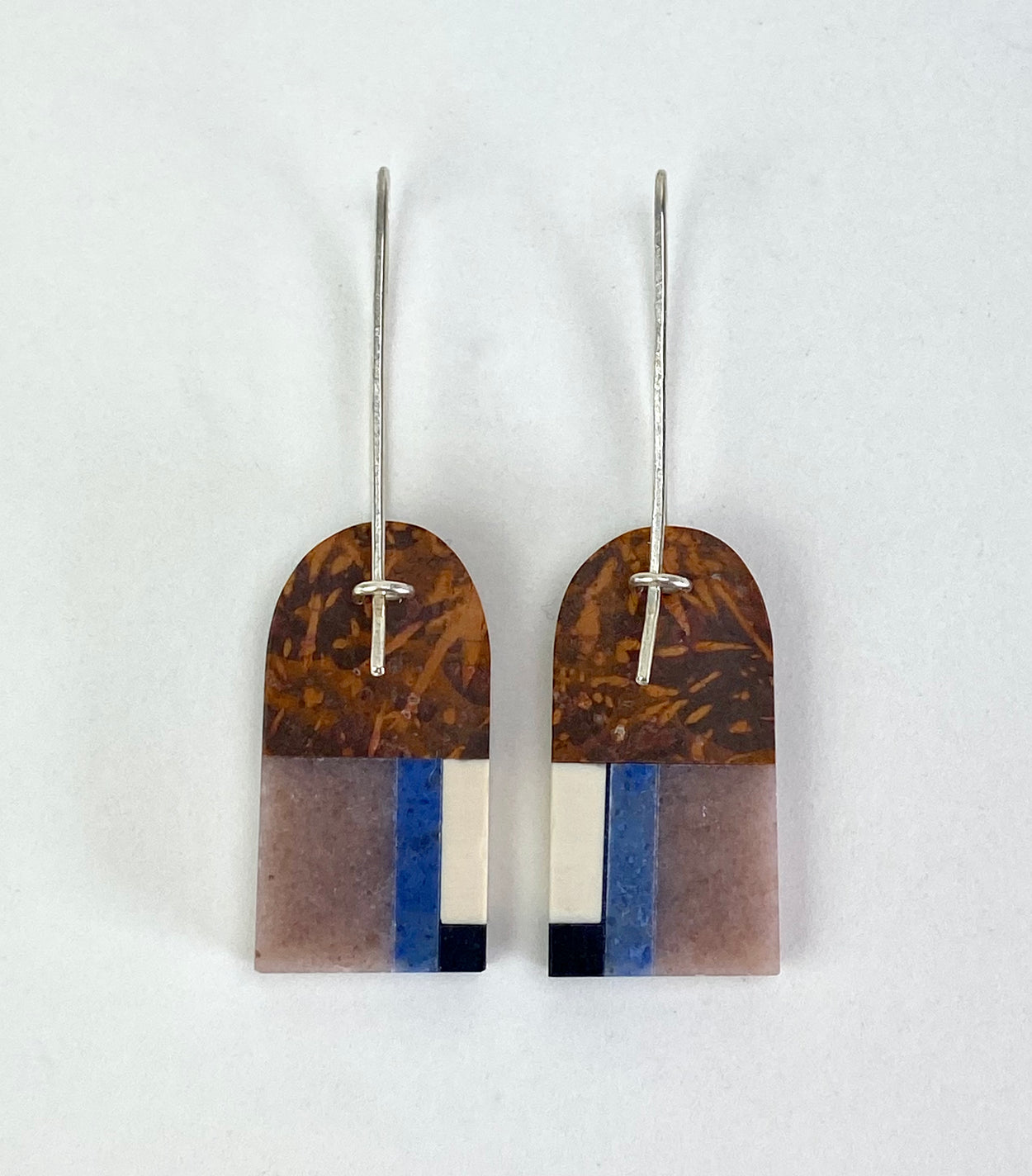 Natural Stone Mosaic Sterling Silver Drop Earrings back close up