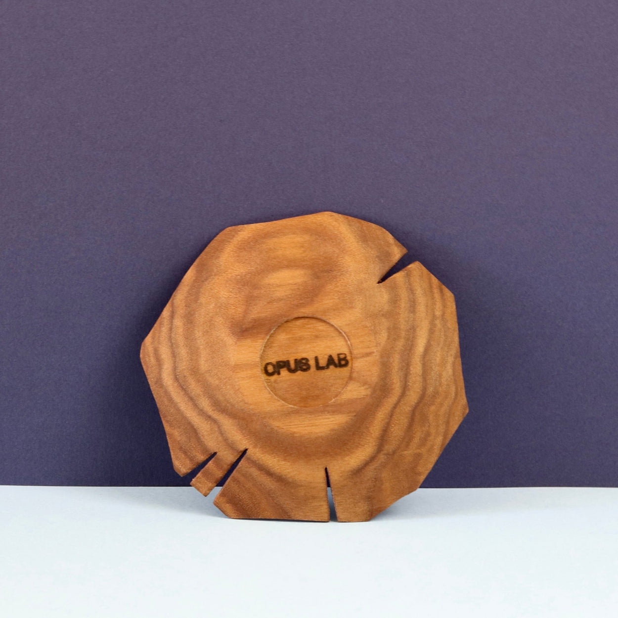Hand carved Lotus leaf walnut wood plate, back stamp view