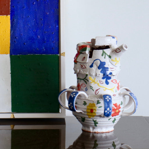 Handmade Ceramic Pentref Jug by Elin Hughes with abstract painting