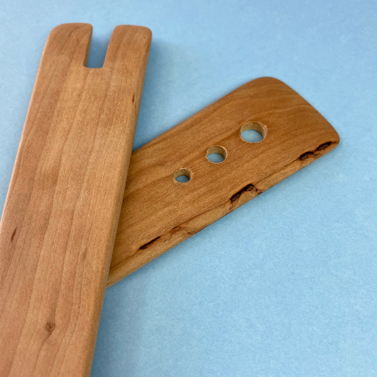 Handmade Pear Wood Salad Servers close up