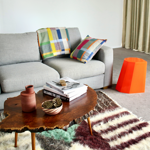 Premium Australian Merino Wool Cushion Cover - Gwynne on grey sofa with Gwynne blanket.