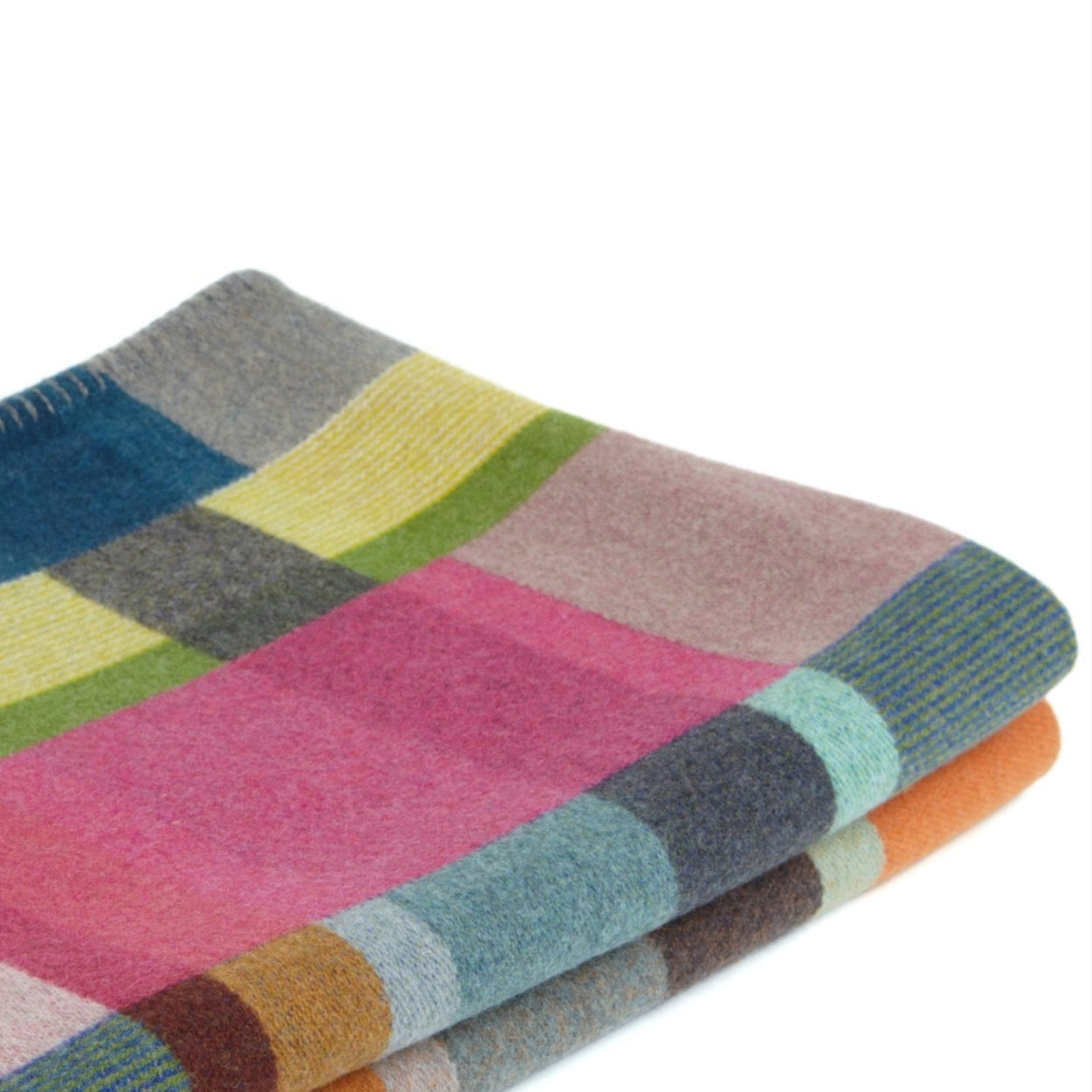 Premium Australian Merino Wool Throw Blanket in bright pink and blue folded close up