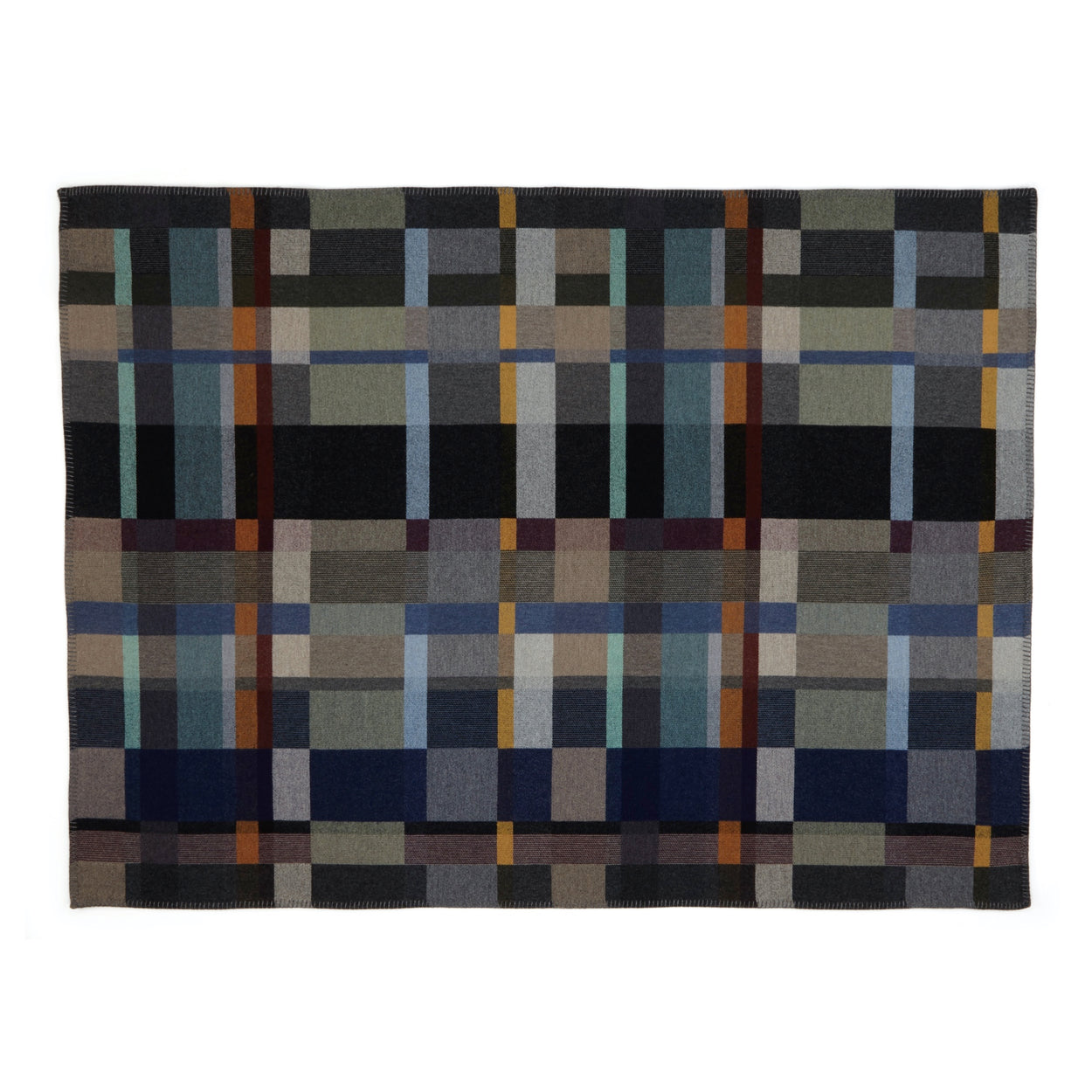 Premium Merino Lambswool throw blanket - Erno Blue, Grey & Grape block detail