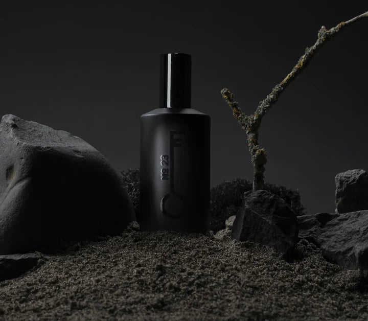 Fischersund 50ml Perfume bottle with black sand and black background