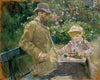 Berthe Morisot ~ Eugène Manet et sa fille dans le jardin de Bougival, 1881. Painting of father and child.