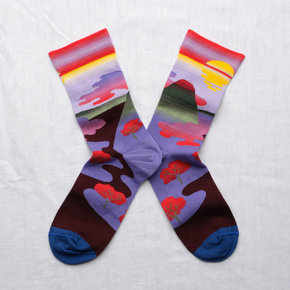 Bonne Maison Mauve Passage socks on white backdrop.