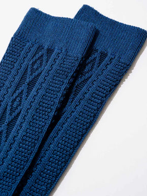 Close up of denim Royalties Paris Aran Socks