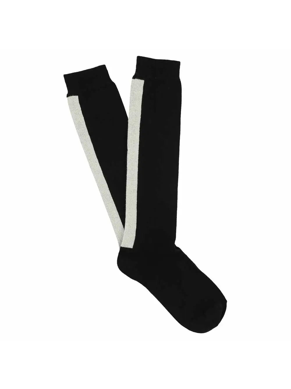 Black and white flatlay of Escuyer Knee High Socks with stripe