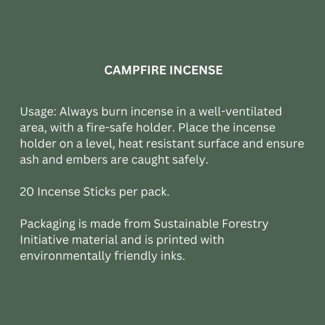 Instructions for using campfire incense on a green background