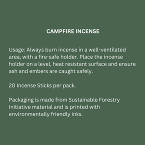 Instructions for using campfire incense on a green background