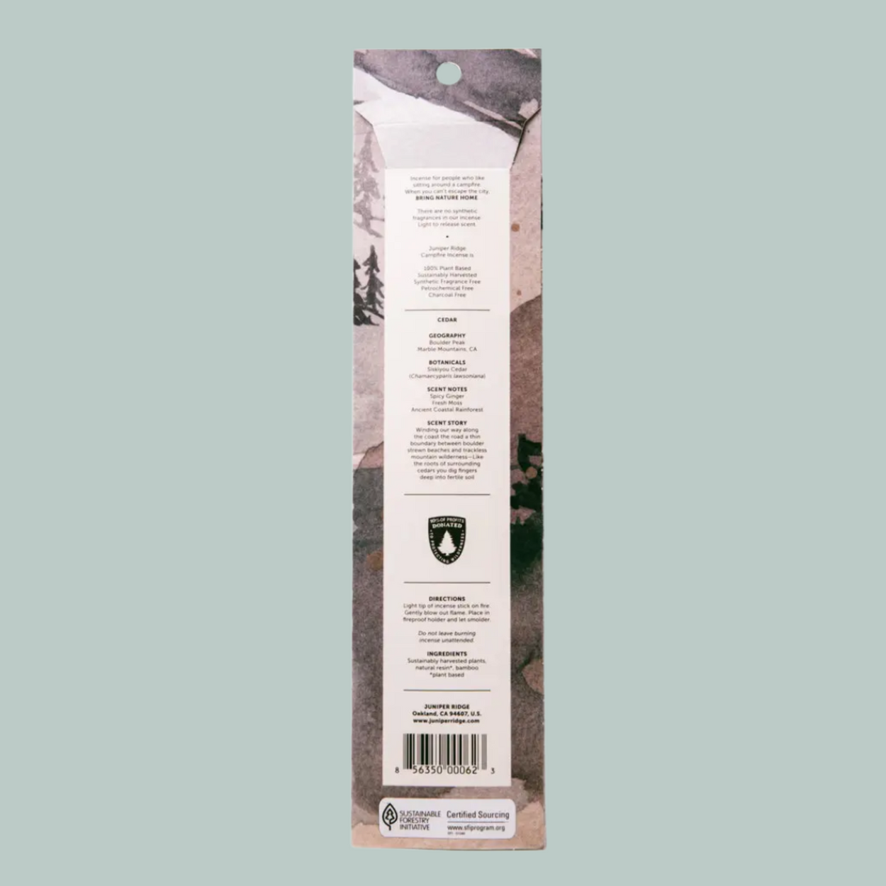 Back of Juniper Ridge Campfire Incense - Cedar