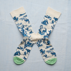 Bonne Maison Trompe L'oeil socks on white backdrop.