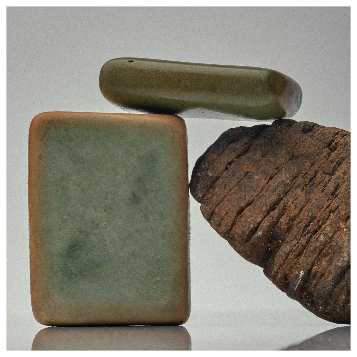 Green interior of Alepp soap bars with rock