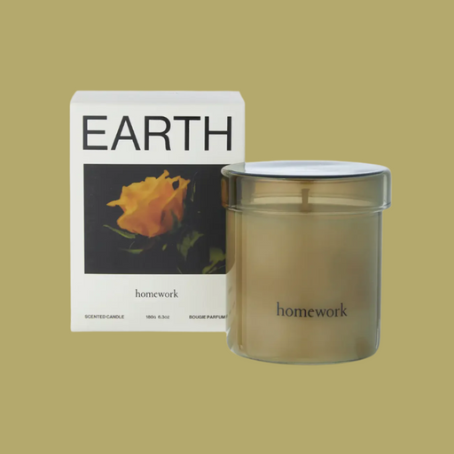 Earth scented candle and packaging by Homework UK.