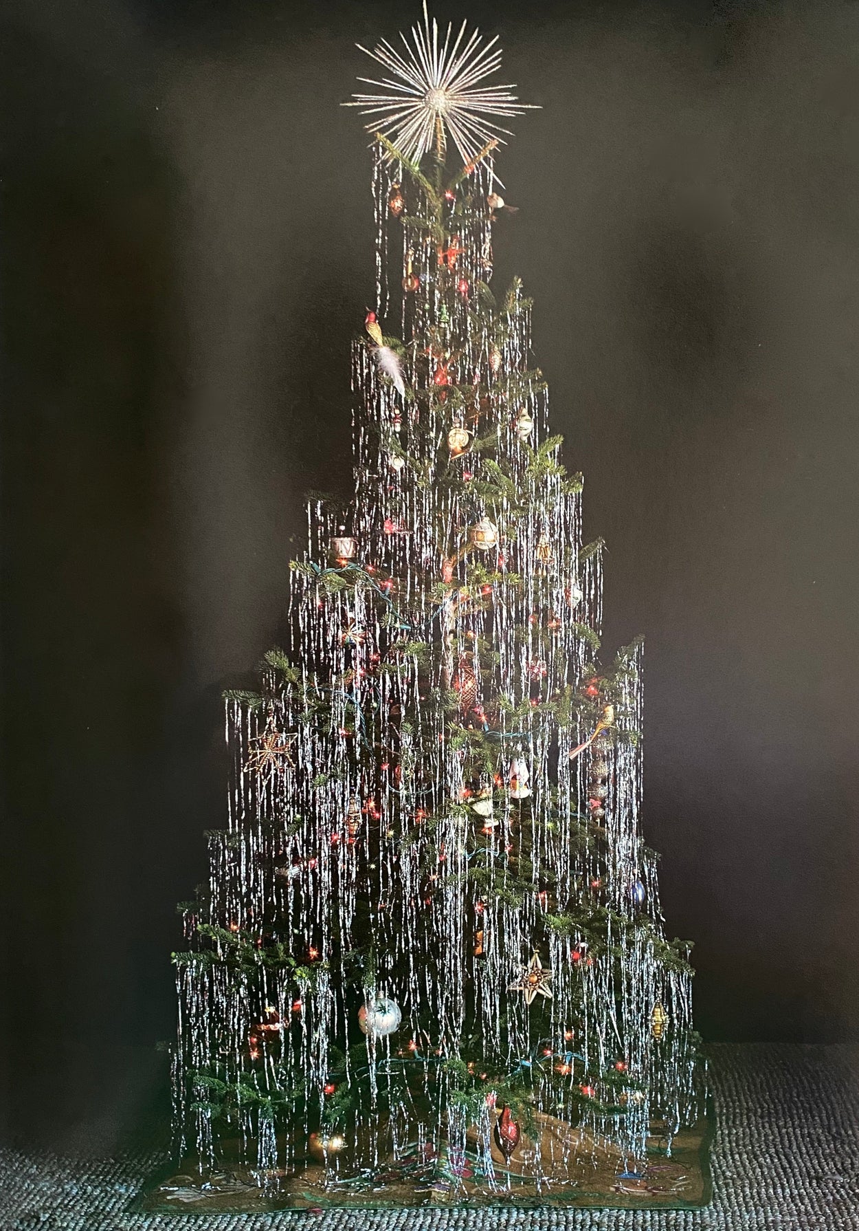 Vintage Christmas Tree with Silver tinel icicles and silver star