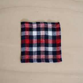Japanese Linen Coaster - red blue check flatlay.