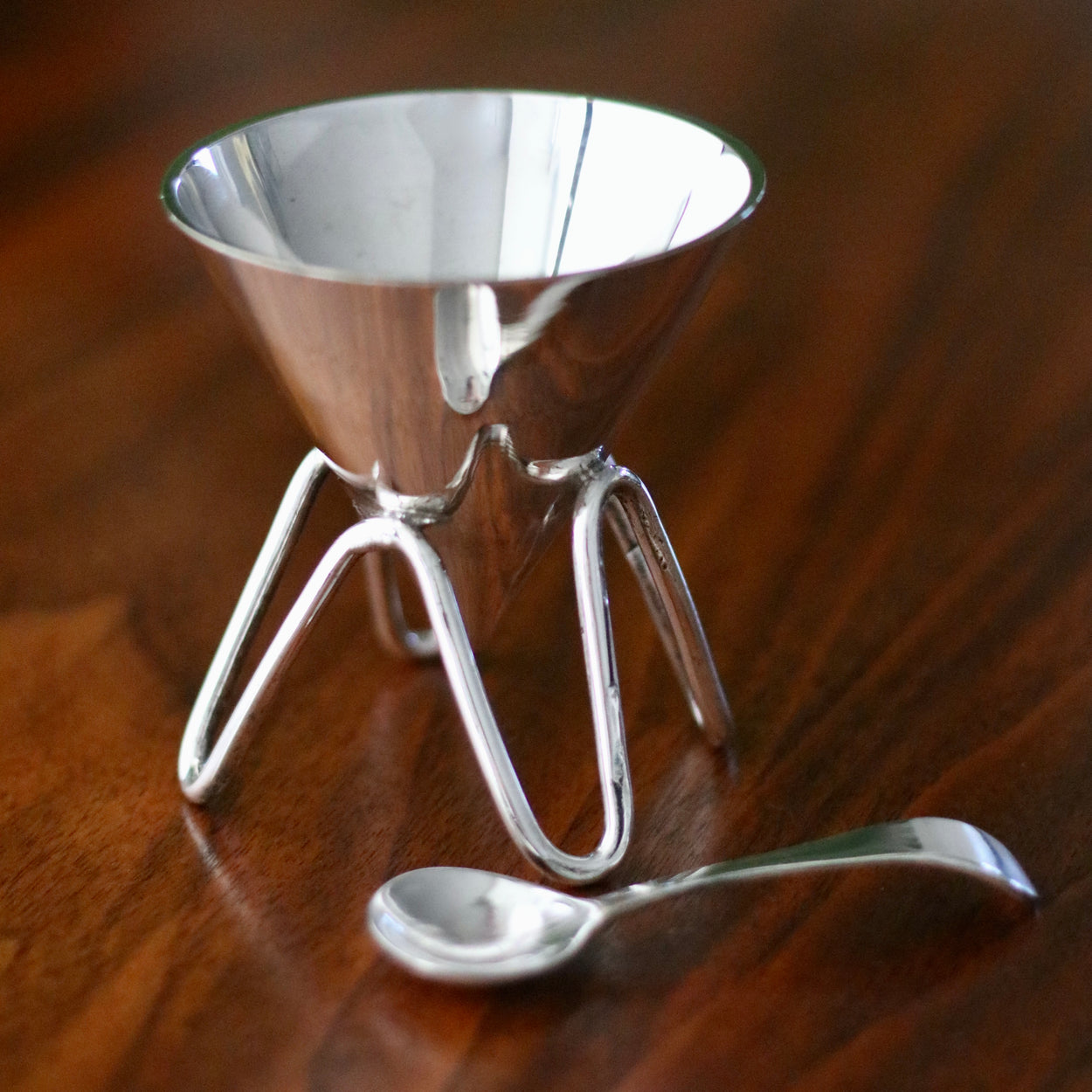 Close up Vintage silver sugar bowl set.