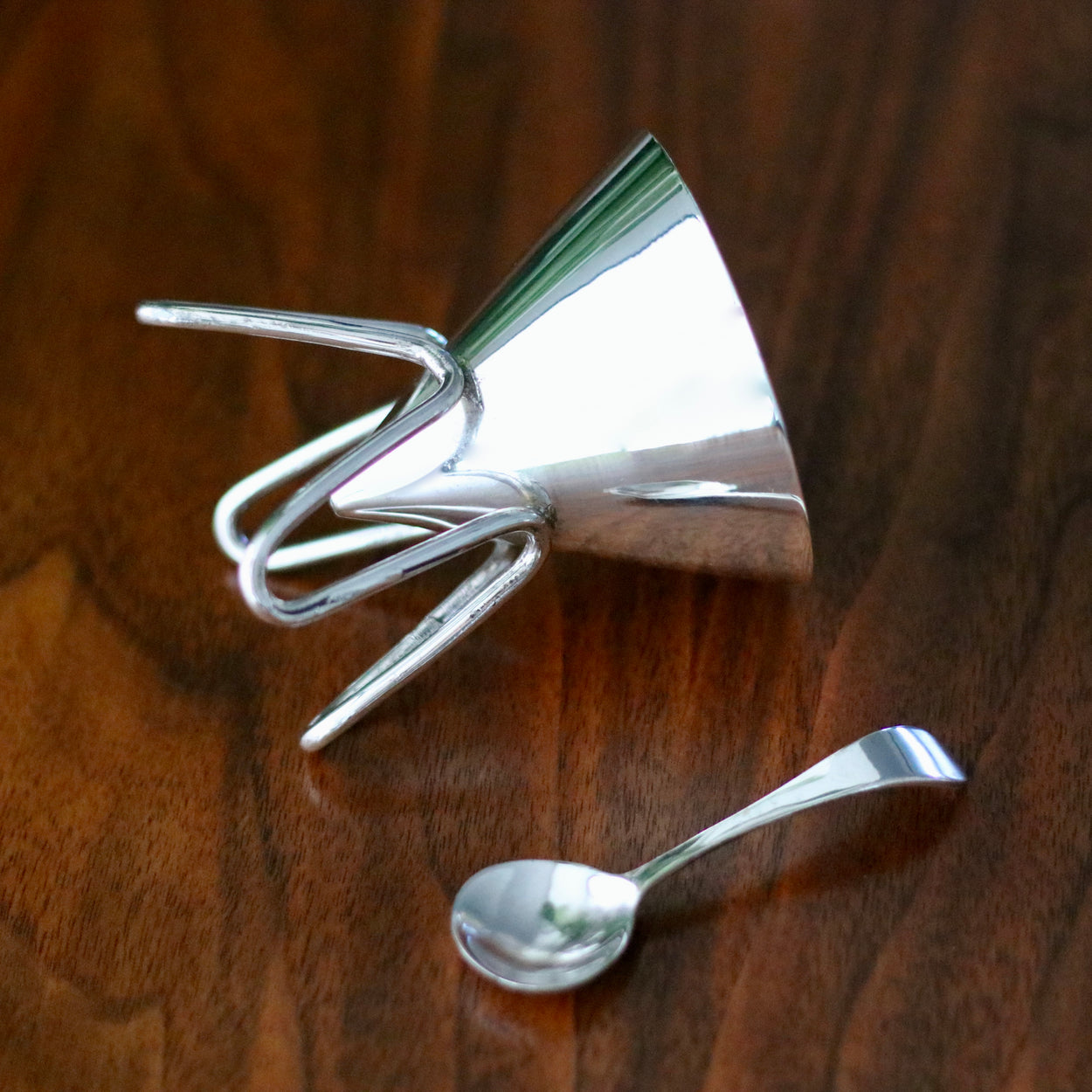 Side profile of Vintage silver sugar bowl set