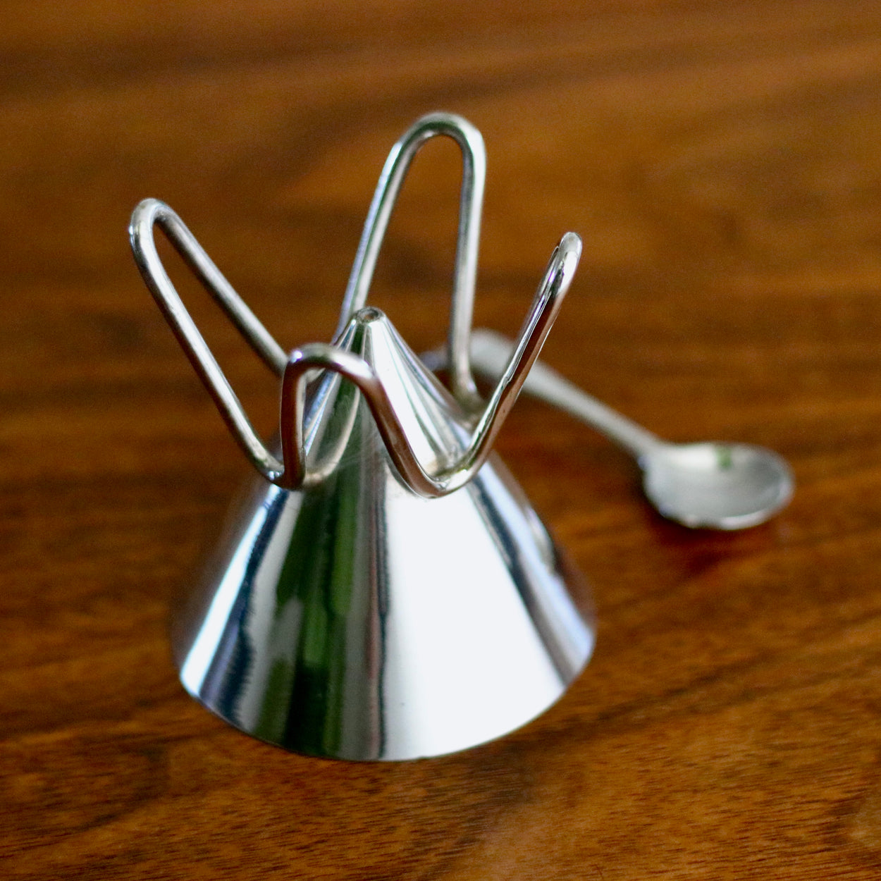 Base view of Vintage silver sugar bowl set.