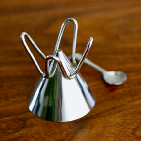 Base view of Vintage silver sugar bowl set.