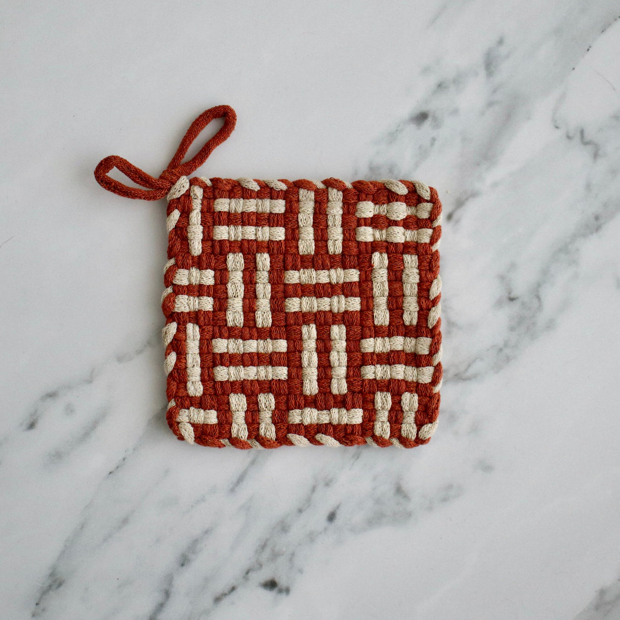 Kate Kilmurray handwoven pot holder Spice flax