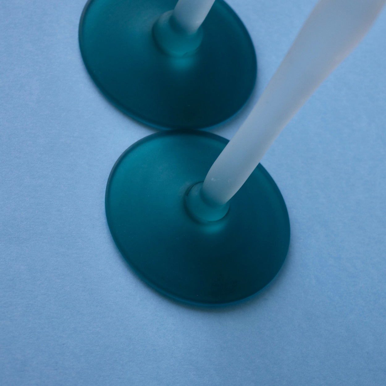 Close up of base Vintage handmade glass 90s candlesticks