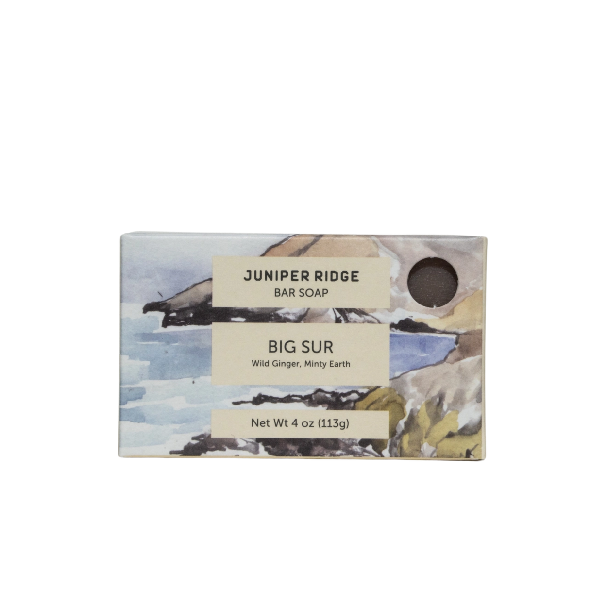Juniper Ridge bar soap packaging with scenic design on a white background