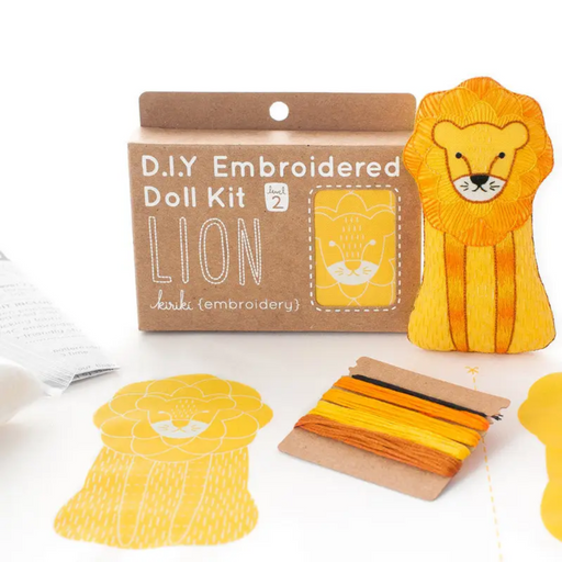 D.I.Y Embroidered Doll Kit with lion design on a white background